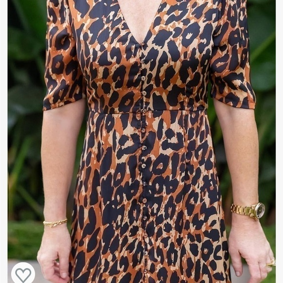 The Drop Women's Brown/Black Leopard Print Button-Front Dress, New with Tags - Picture 3 of 7